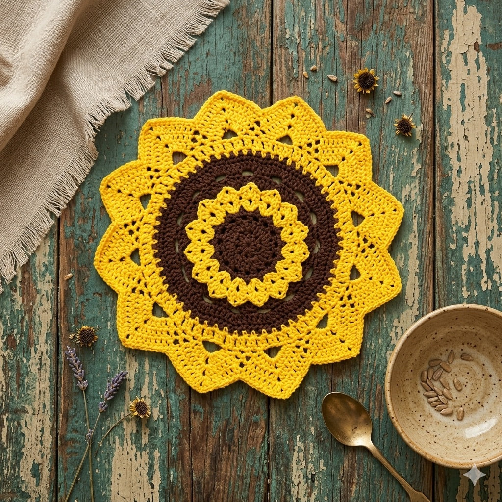 Häkelanleitung Tischset / Platzset Sonnenblume // DEUTSCH
