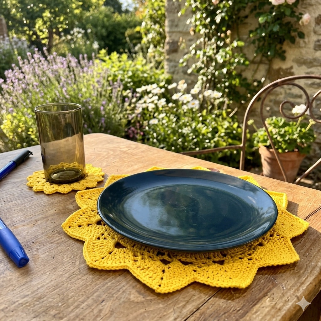 Häkelanleitung Tischset / Platzset Sonnenblume // DEUTSCH