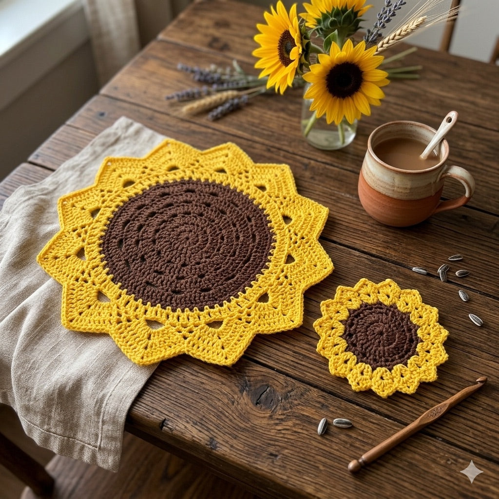 Häkelanleitung Tischset / Platzset Sonnenblume // DEUTSCH
