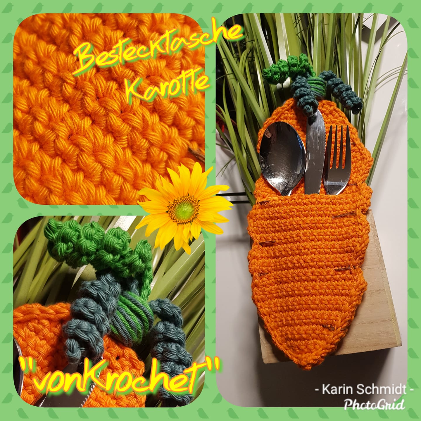 Crochet pattern cutlery sleeve carrot // ENGLISH